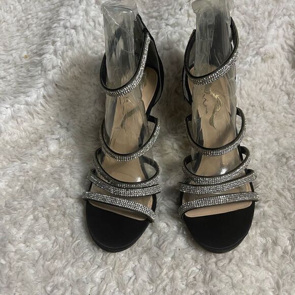 Nina Rhinestones and black Satin straps sandals with back zipper Size 10M - Picture 6 of 11